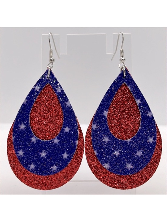 Fashion Jewelry Jewelry - Faux Leather Dangle Earrings Patriotic Stars Patriotic USA Fashion Jewelry